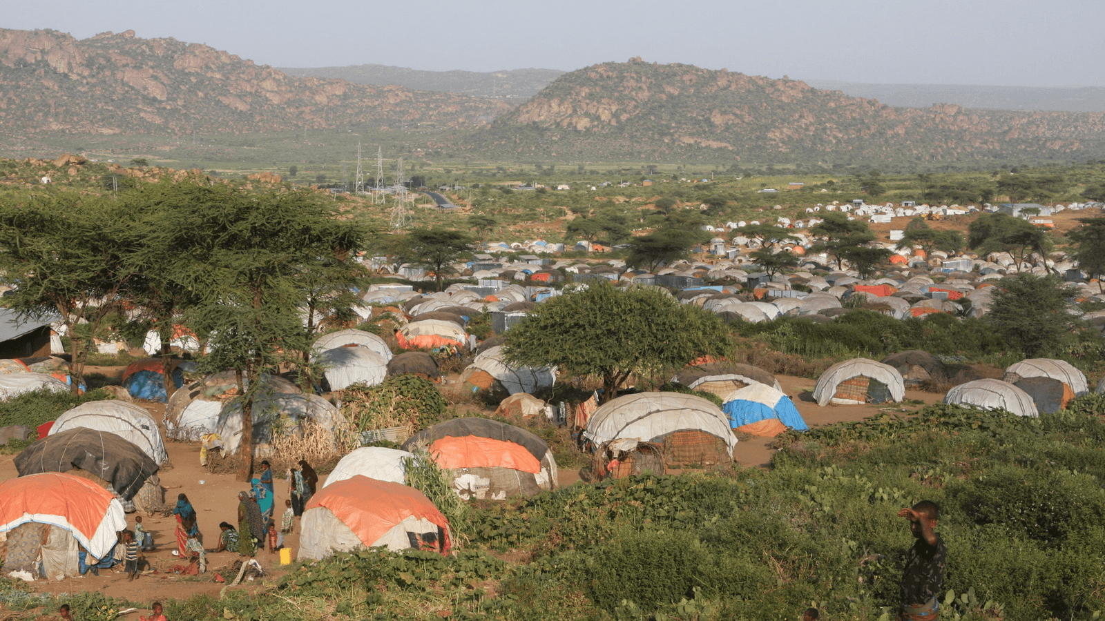 Overlooking the camps for Somalis displaced by ethnic violence in the lee of the Kolenchi hills in the Somali region.