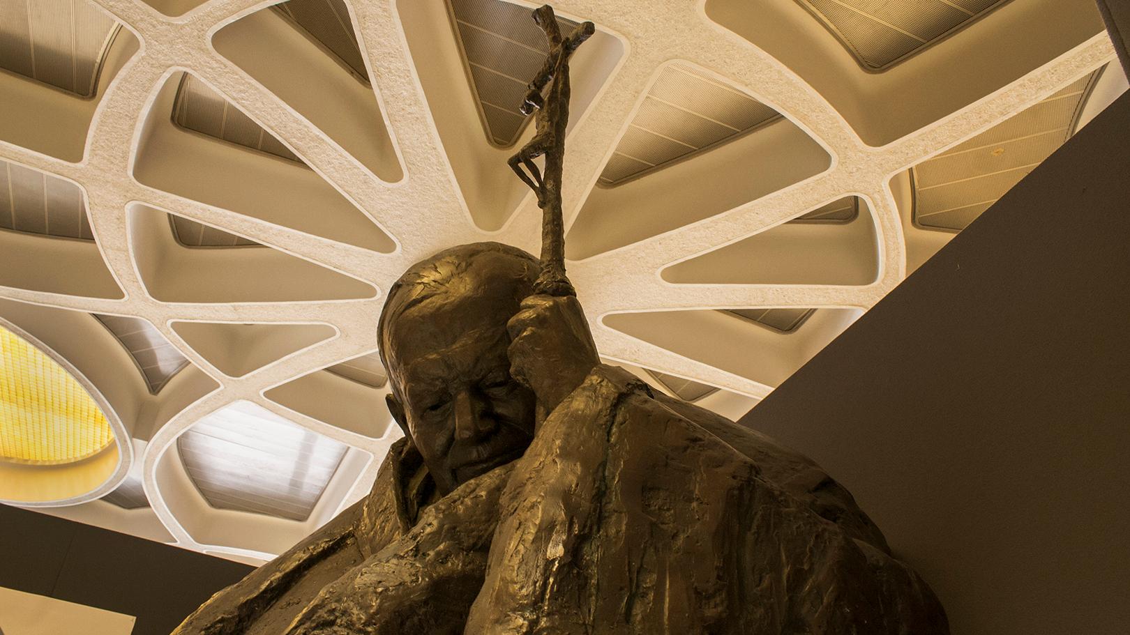 A bronze statue inside the Vatican of the late Pope John Paul II, who died in 2005 and became a saint on April 27, 2014.