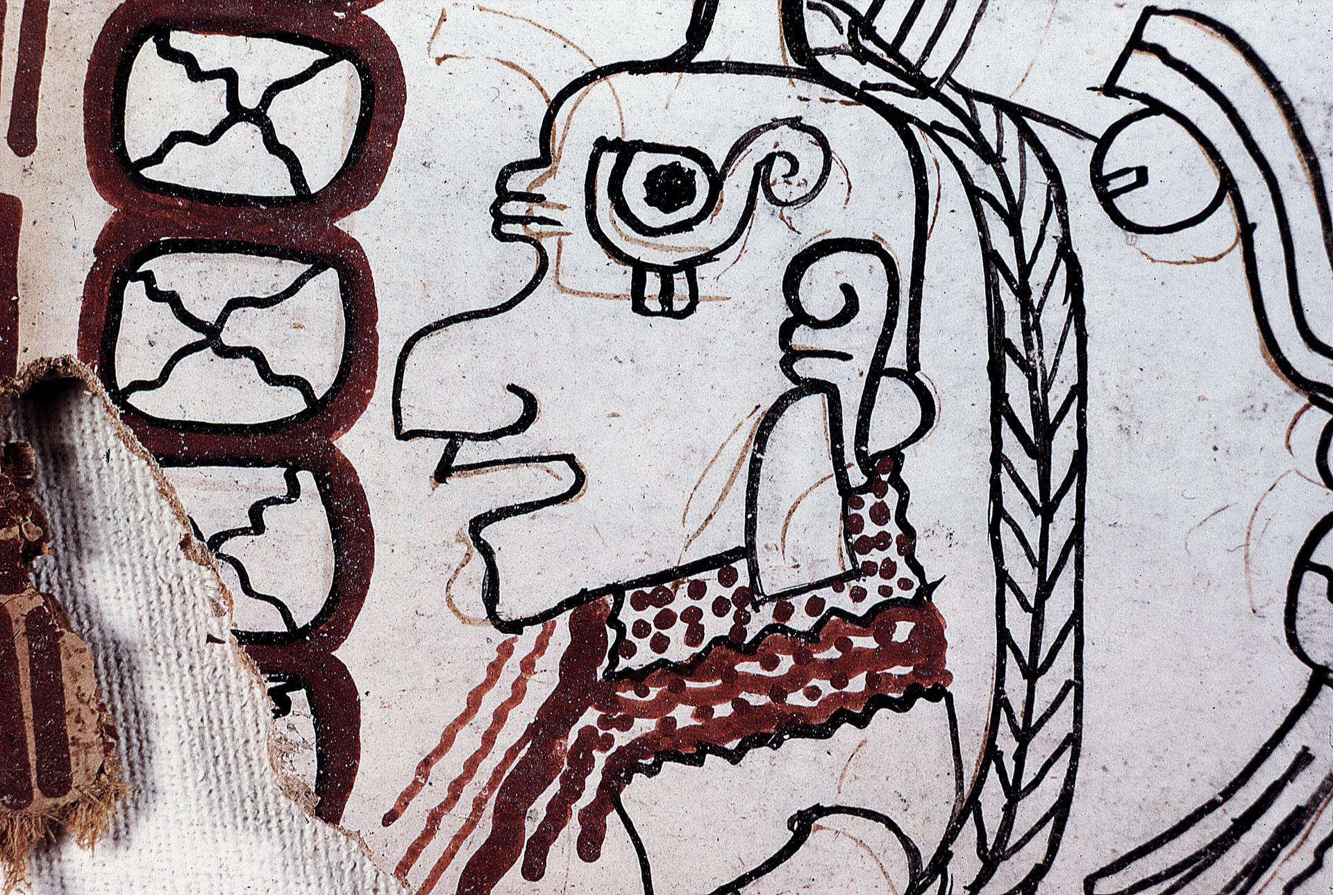A detail of an image from page 4 of the Grolier Codex with red underpainting vis