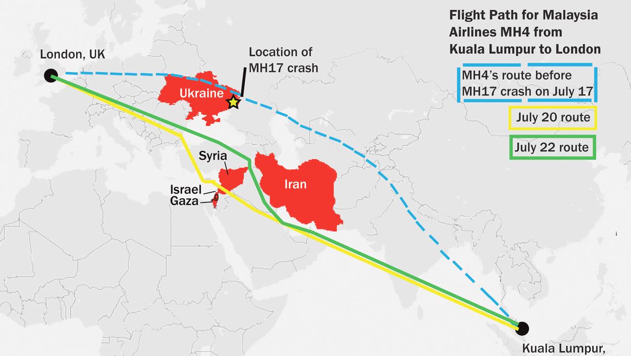 Malaysia airlines' flight paths