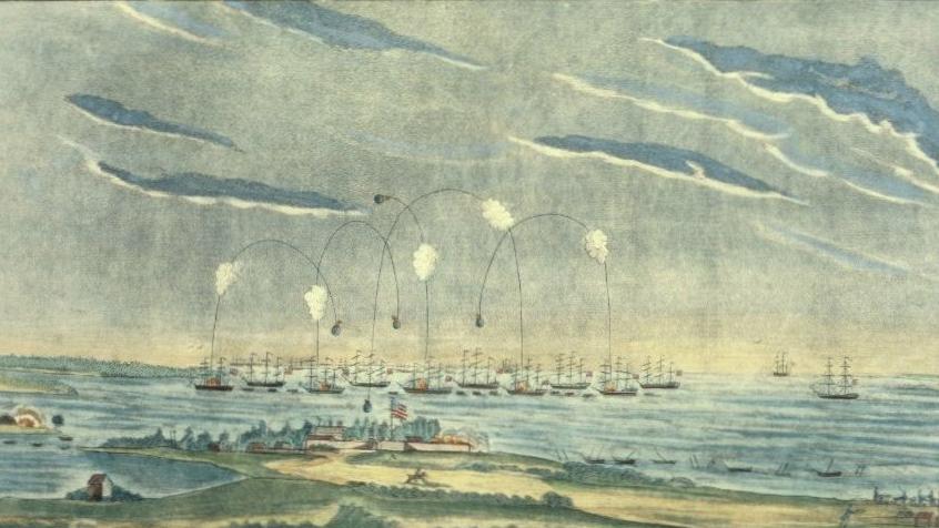 The British attack on Ft McHenry, 1814