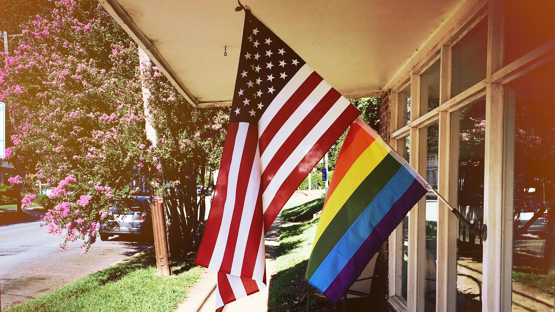 US and LGBT pride flag