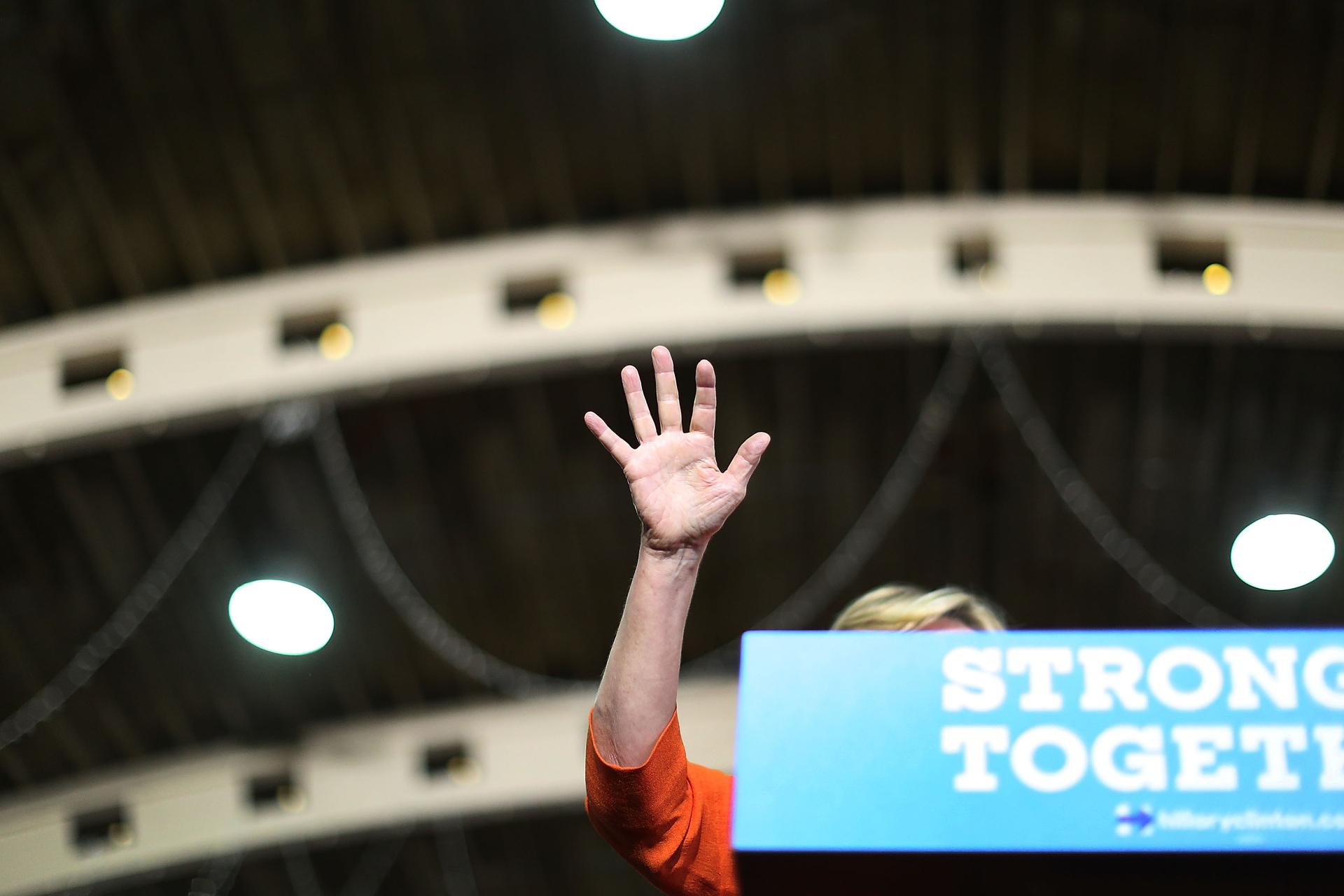 Democratic presidential nominee Hillary Clinton speaks during a campaign rally at the Coliseum on August 8, 2016 in St. Petersburg, Florida. A new national poll shows Clinton's lead expanding over Republican rival Donald Trump.