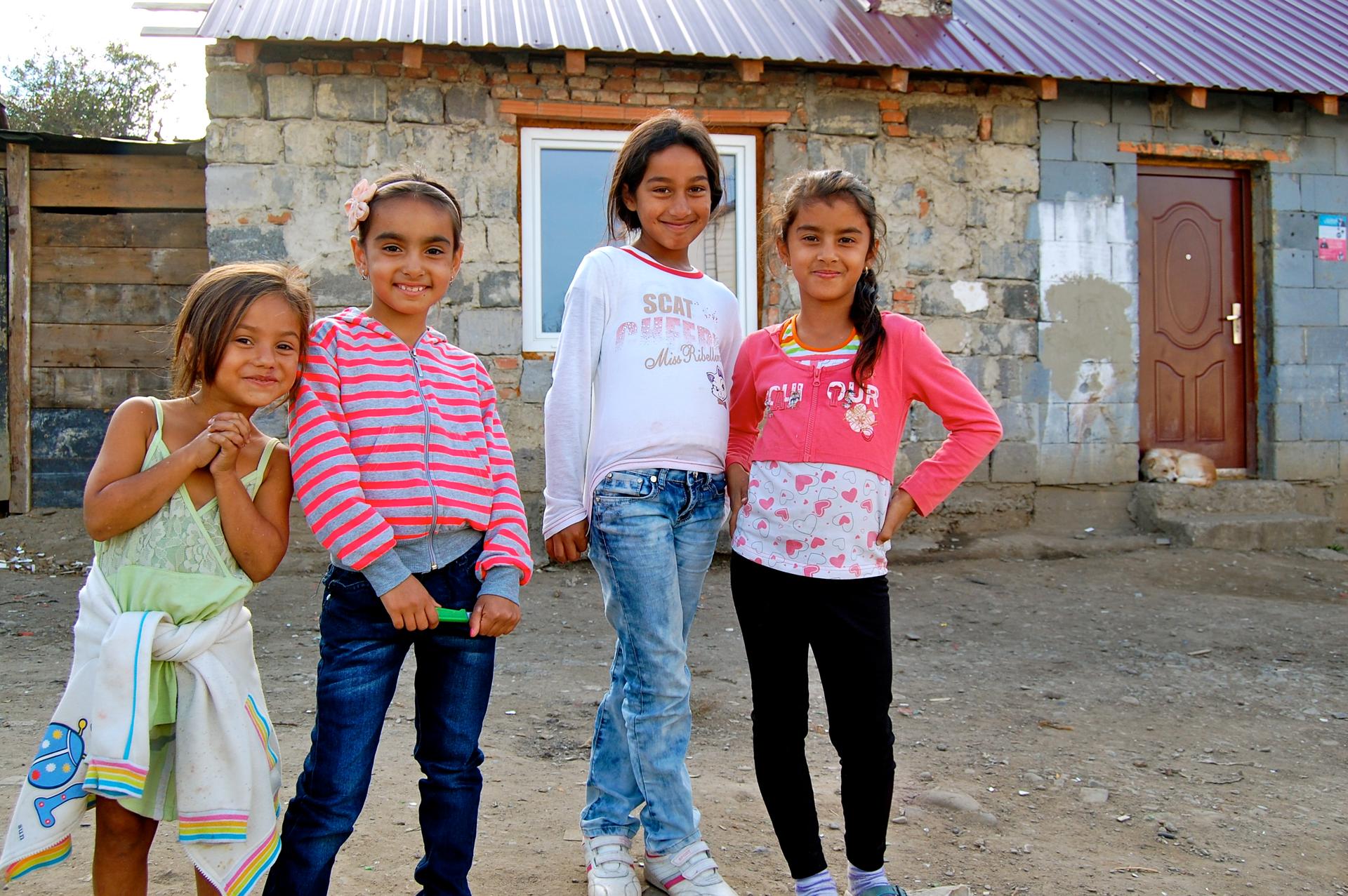 Young Roma girls hanging out in the Ostrovany settlement, outside of Šarišské Michaľany. It's home to 1,500 mostly-poor Roma. 