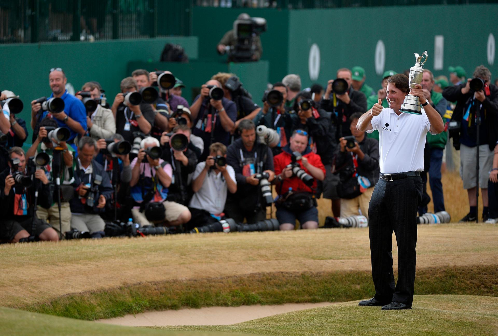 Phil Mickelson at the British Open golf championship at Muirfield in 2013, the last time the tournament was held on the course.