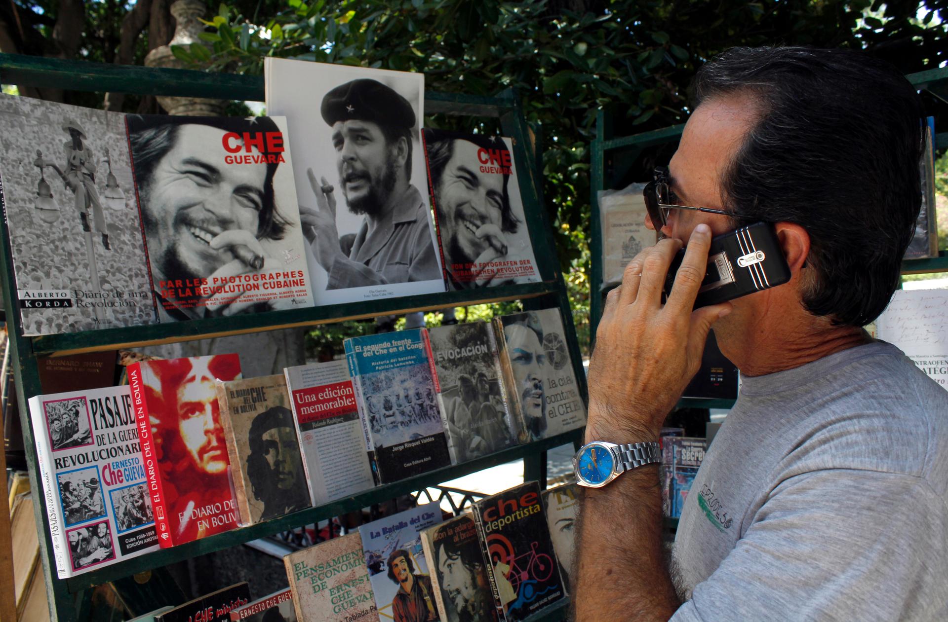 A man speaks on his cell phone on a street in Havana.