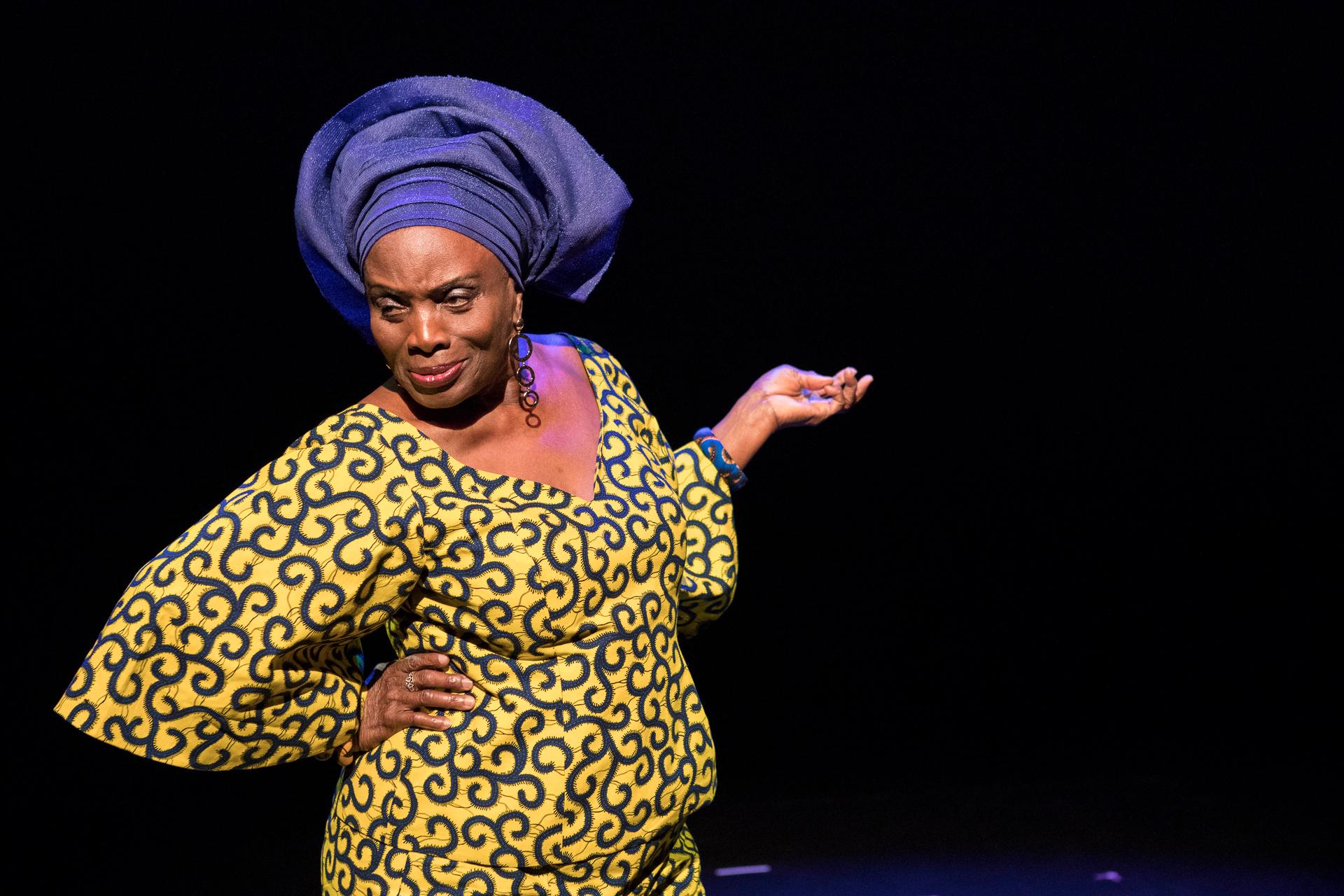 Taiwo Ajai-Lycette in HEAR WORD!  Naija Woman Talk True, a play that challenges some of the central tenants of the #MeToo movement. 