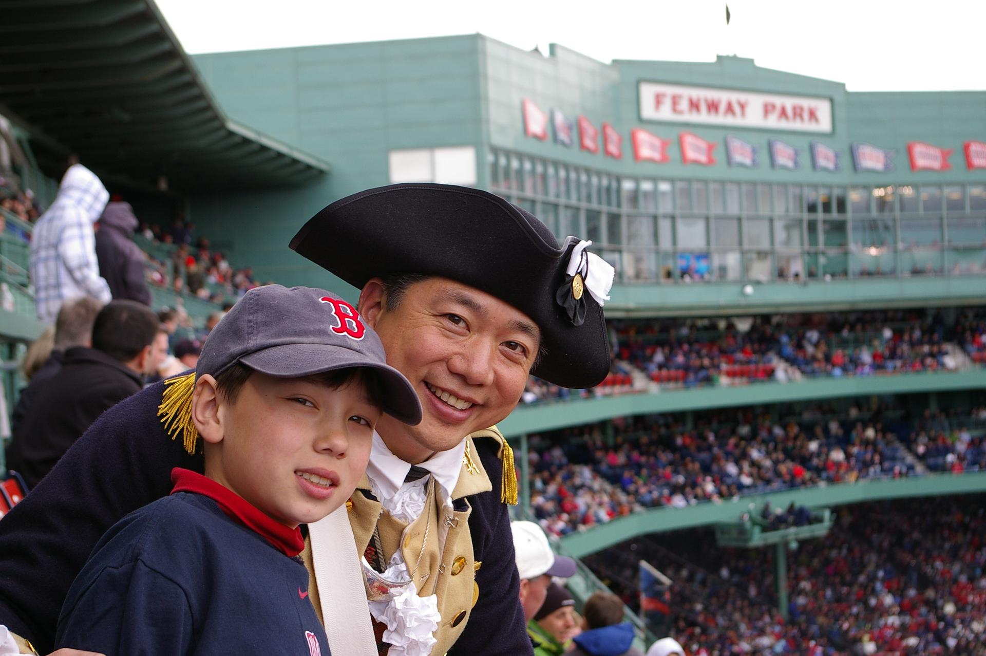 Henry Liu and his son at Fenway Park in April 2010.