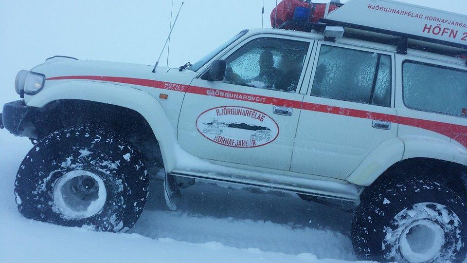 Volunteer search and rescue team en route to save a pair of Finnish cross-country skiers stuck on Vatnajökull glacier, Iceland.