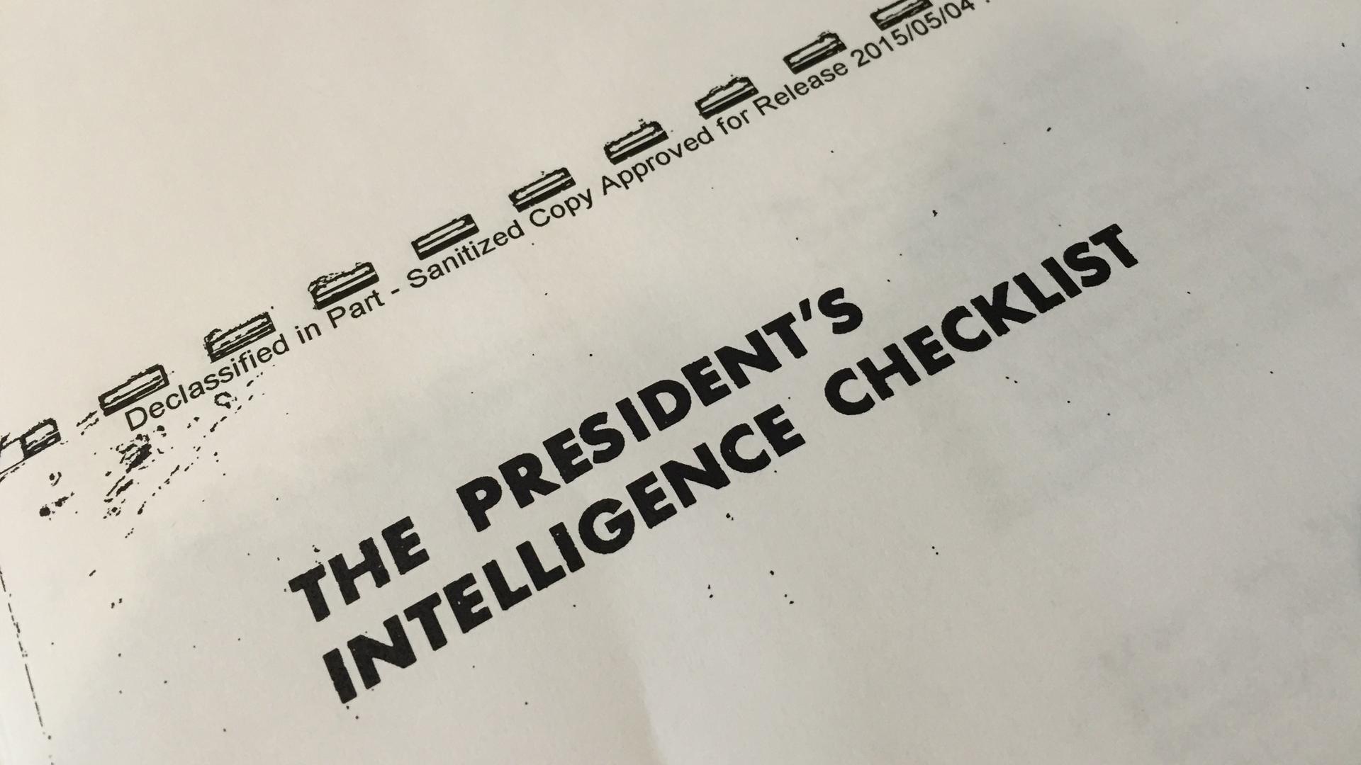 The first daily Presidential Intelligence Checklist, dated June 17th, 1961, and marked 'Top Secret, For the President's Eyes Only'
