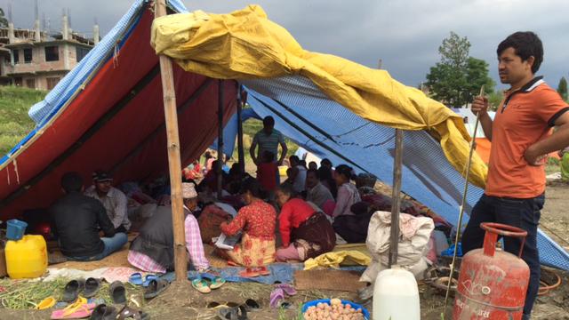 Residents of the village of Khokana, near Kathmandu, are living in tents after many of their homes collapsed in the earthquake of April 25, 2015.