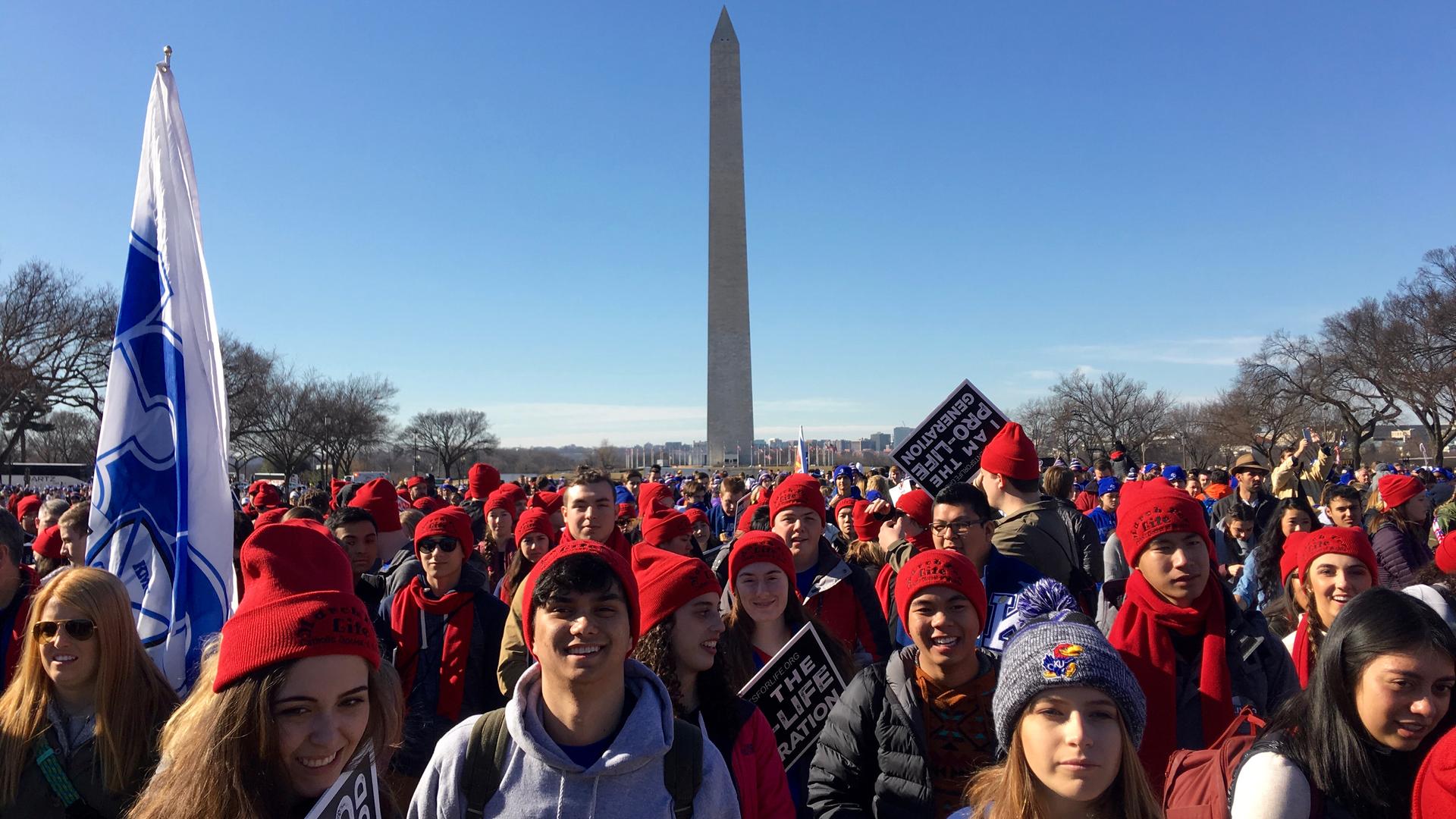 Catholic high school students from all over the country attended Friday's "March for Life" event in Washington, DC. This group from Kapaun Mt. Carmel Catholic High School in Wichita, Kansas took buses to be there. 