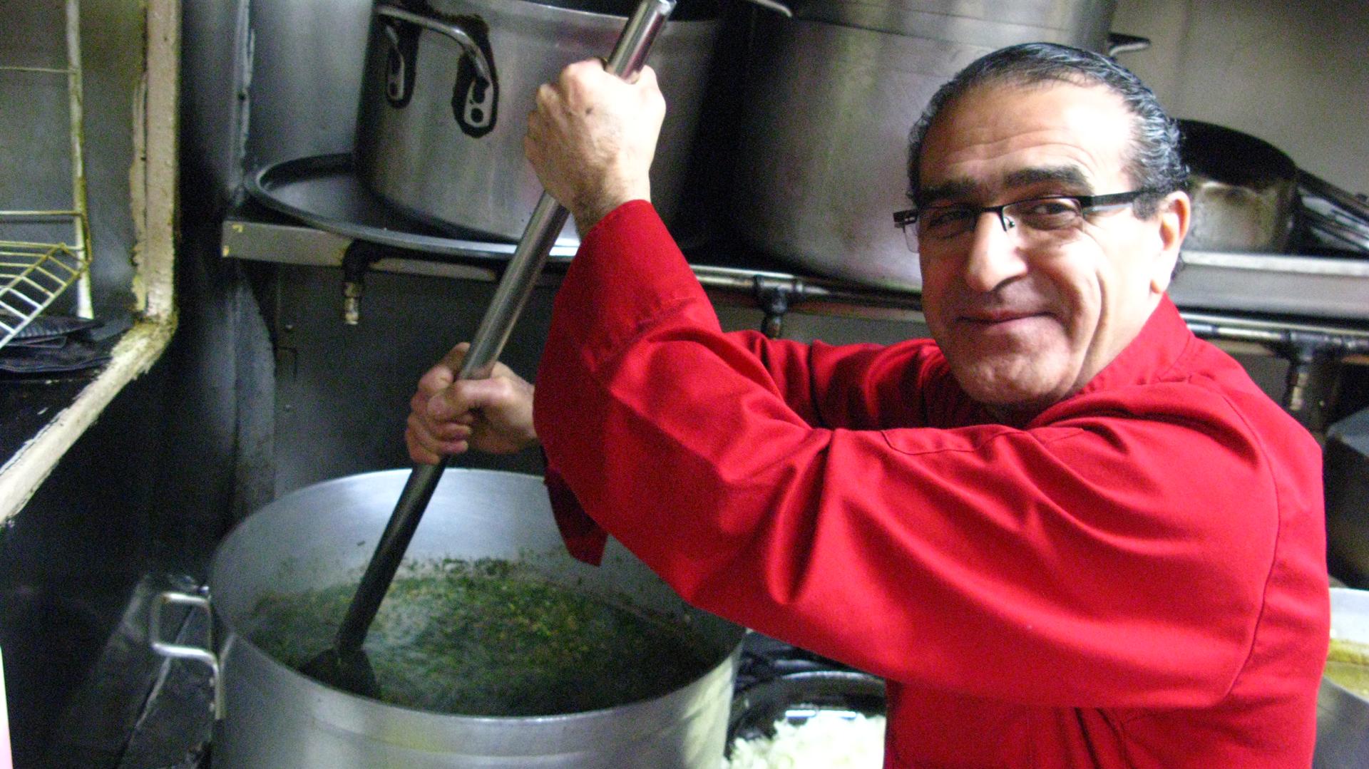 Saeed Pourkay makes a soup called Asheh Reshteh at Taste of Persia NYC in Manhattan.