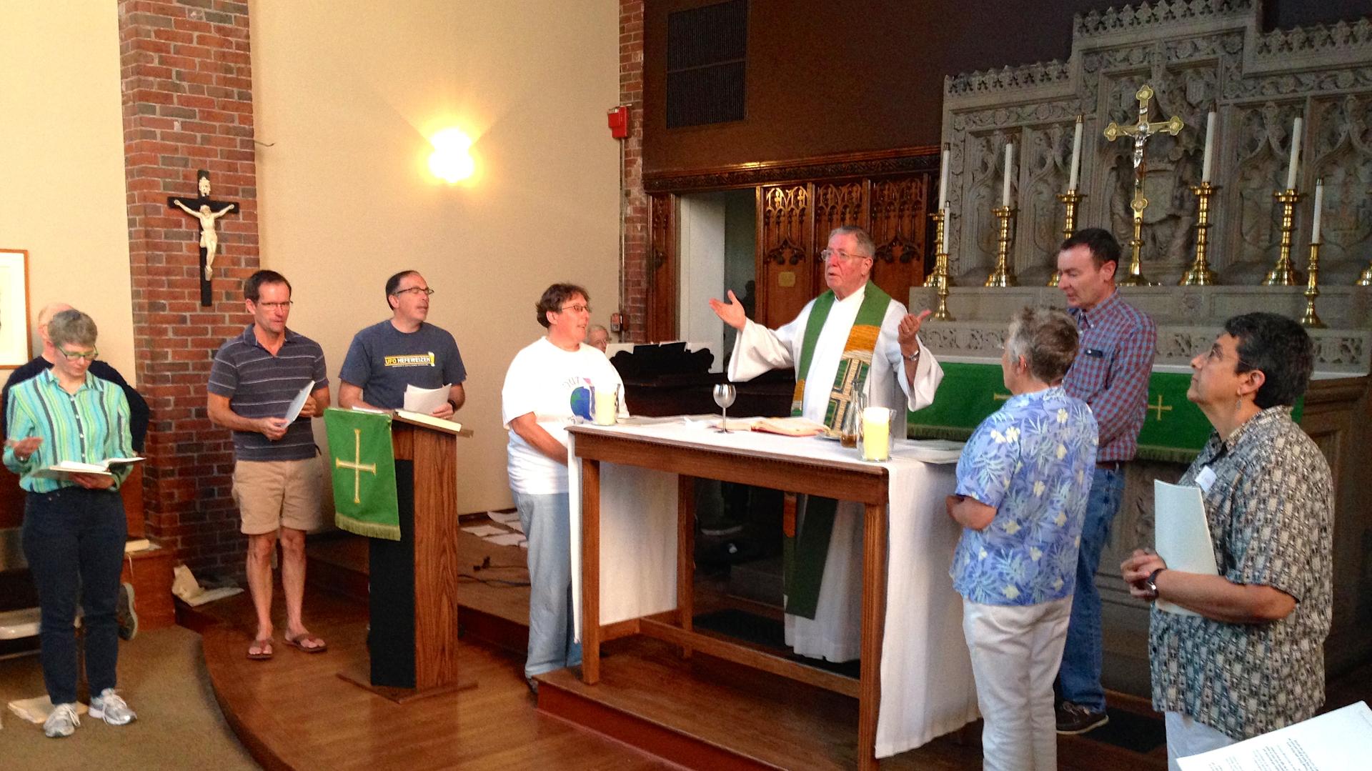 Members of Dignity Boston, a congregation of LGBT Catholics and their supporters, attend Sunday liturgy service on August 9, 2015.