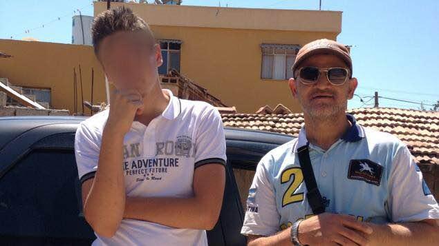 Abderrazak and Alexandre Cherif in Hatay, Turkey. Alexandre's face is blurred because he's minor who is currently in French prison.