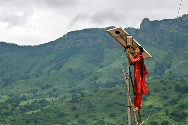 Indian woman solar panel