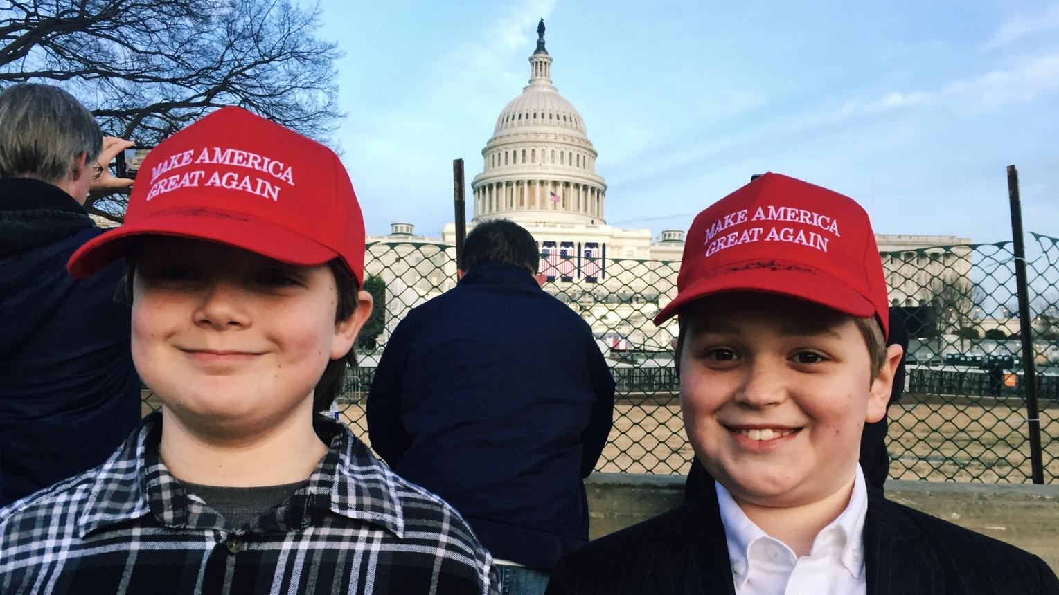 For Christmas, Gavin Miller (right) asked his mom to take him to the presidential inauguration. Here, he stands in front of the US Capitol with the friend he brought along.