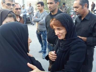 Rights lawyer Nasreen Stoudeh with Sattar Beheshti's mother at a memorial event for the murdered blogger. 