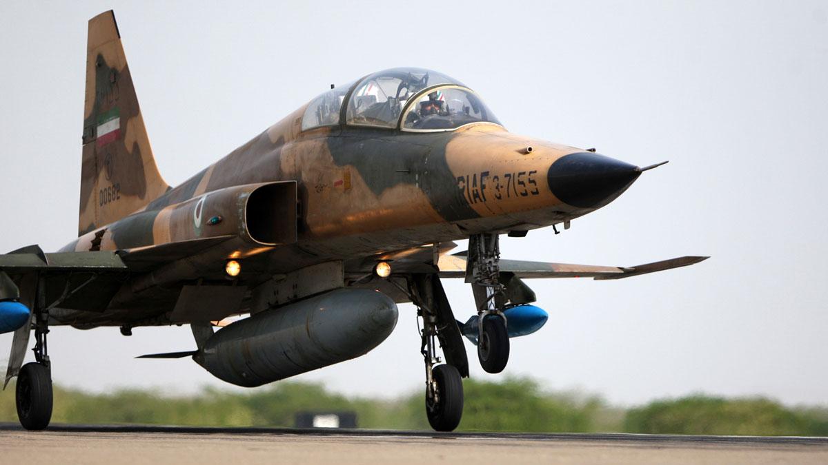 An Iranian Air Force F-5F fighter plane takes off during manoeuvres in southern Iran.