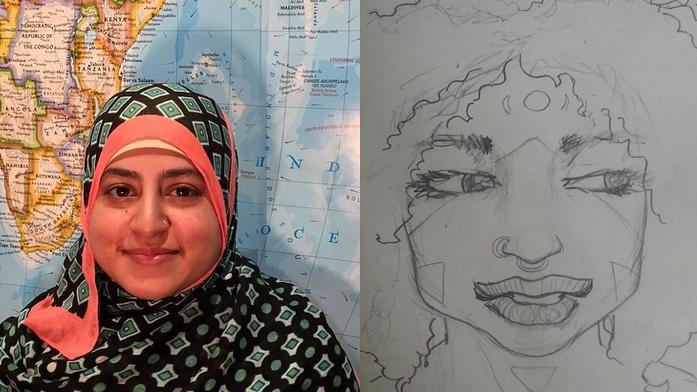 Usra Ghazi and Thanaa El-Naggar discuss issues that divide some women in the Muslim community.  El-Naggar is viewed in a sketch since she isn't comfortable attaching a photo to  views some might consider controversial.