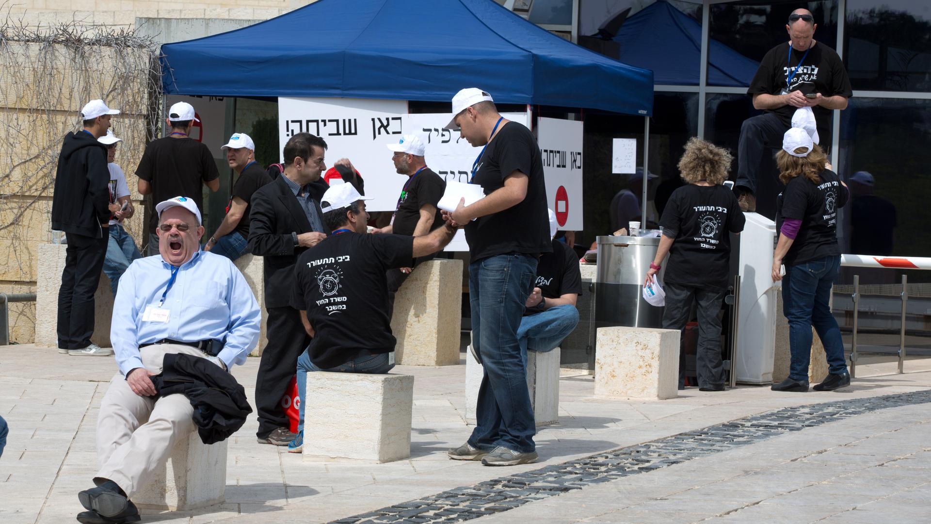 Israeli foreign ministry employees on strike in Jerusalem.