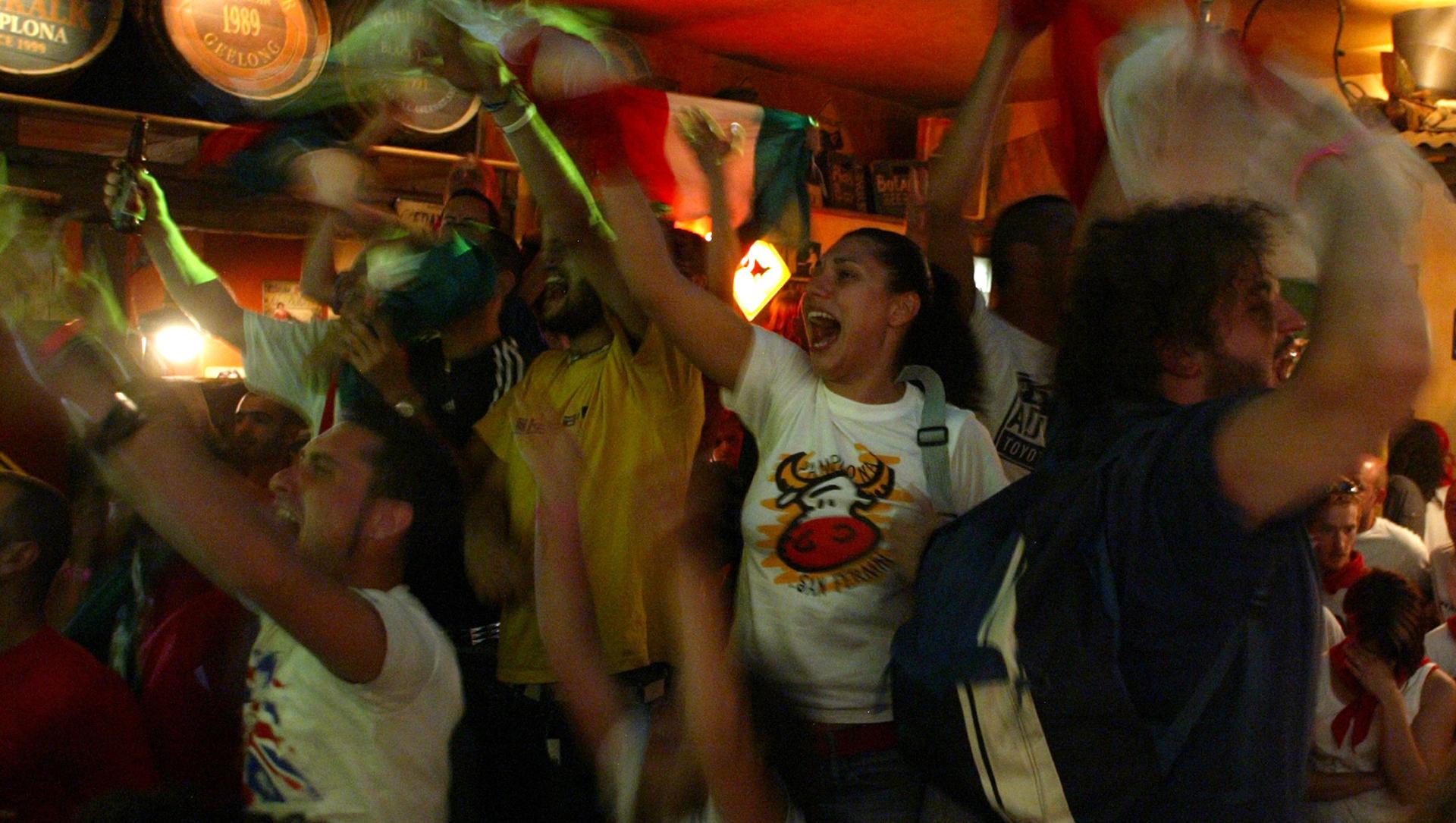 Italian fans celebrate the victory of Italy against France in the World Cup 2006 final soccer match, 2006.
