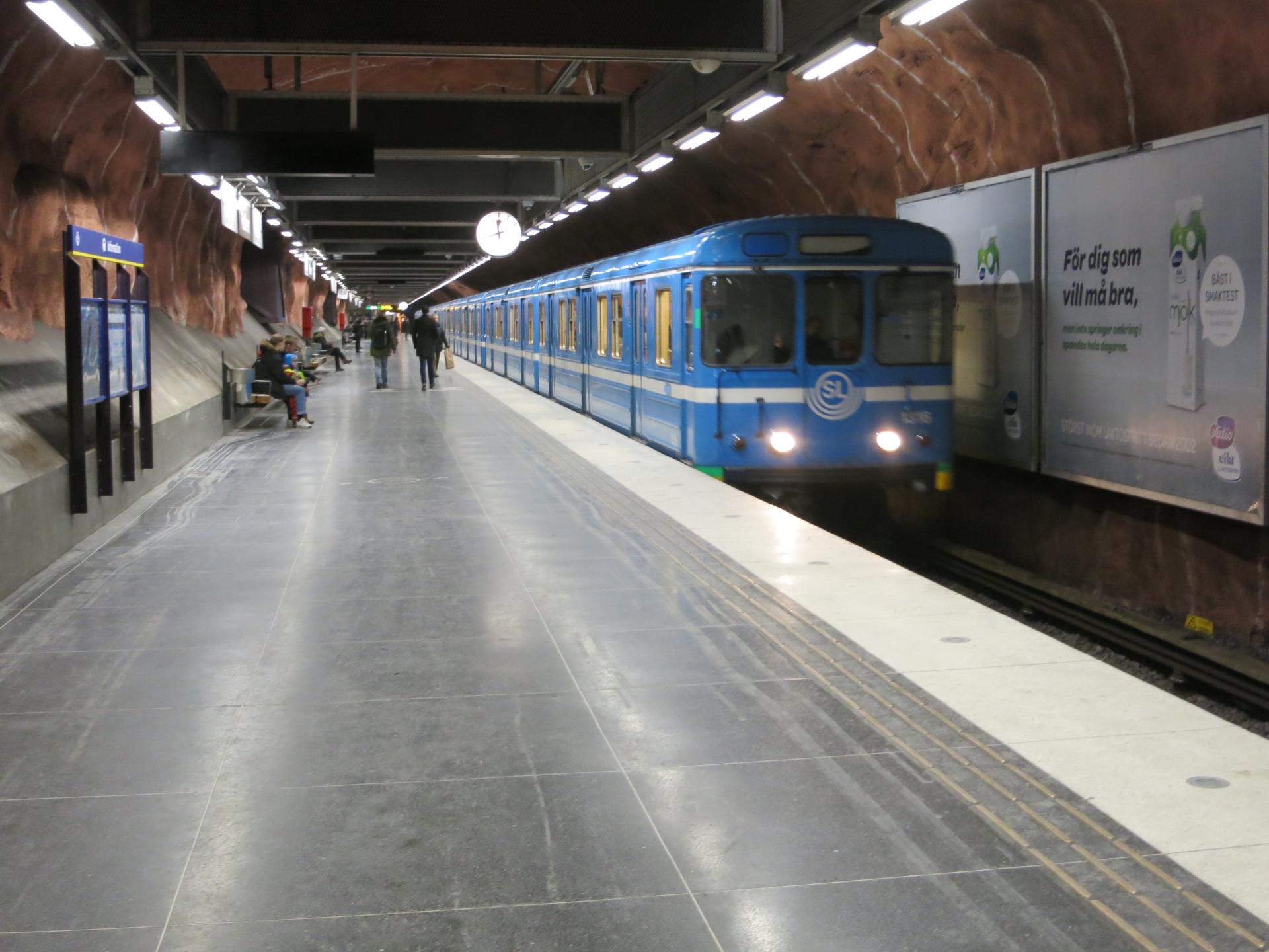 Stockholm's highly-efficient subway system. Trains are known for running frequently and on time. They have large ridership but are not overly crowded because of the frequency of the trains. 