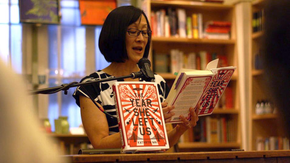 Author Kathryn Ma reading from her first novel, "The Year She Left Us," at a bookstore in Berkeley, California.