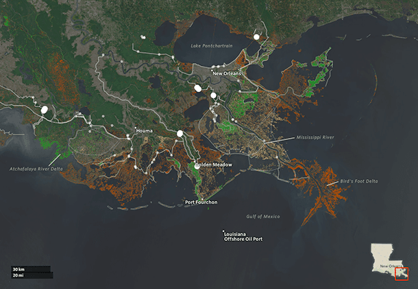 Louisiana’s Master Plan for the Coast includes projects like marsh creation, sediment diversion, structural and shoreline protection, hydrologic restoration and oyster reef restoration. If implemented on time, it could restore and save some crucial wetlan