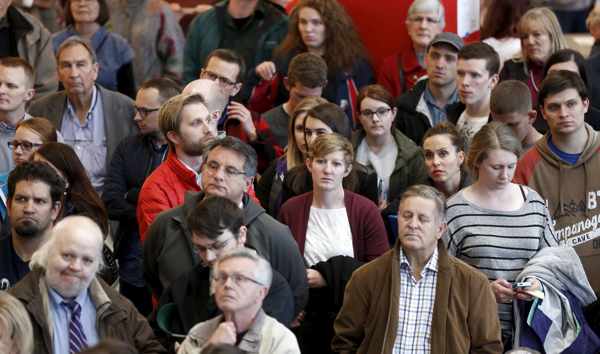 Voters attend a Republican US presidential caucus in Salt Lake City