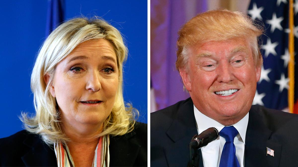 (L) France's National Front party leader Marine Le Pen and (R) Republican presidential candidate Donald Trump.