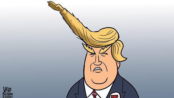 Cartoon of Trump with hair forming Nazi salute