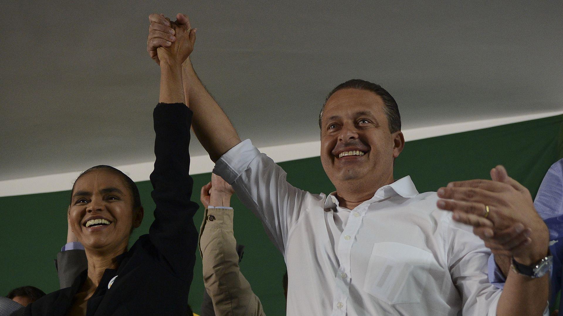 Marina Silva on the stump with presidential candidate, Eduardo Campos, before his death last week.