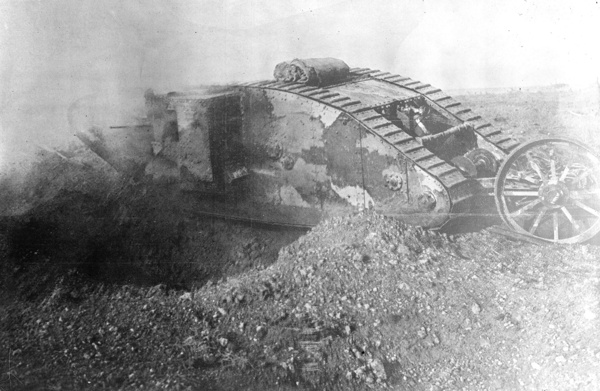 A British Mark One tank, of the type that was used in the first tank attack in history, 15th September 1916