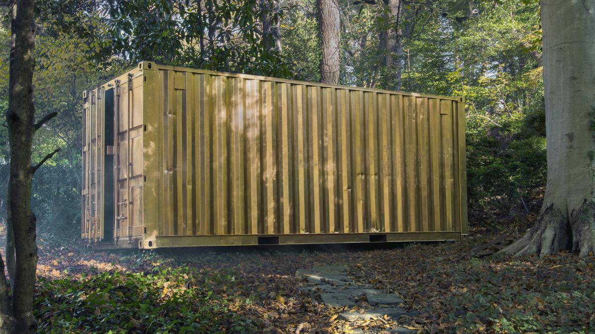 You step into this container, and connect with someone through video conference, in an identical container, somewhere else in the world.  