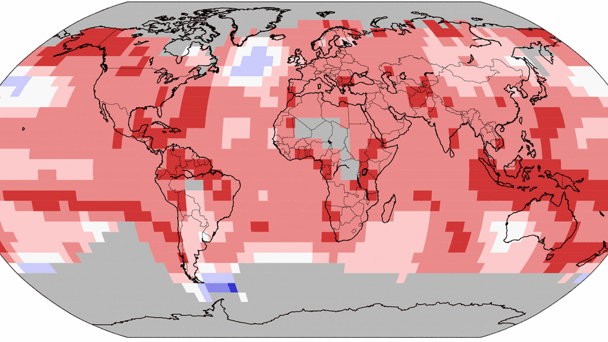 After an extremely warm first half of the year, global surface temperatures were heading for a third-straight record warm year in 2016. This NOAA map from December shows record warm temperatures (red) and record cold (blue) through the first 11 months of 