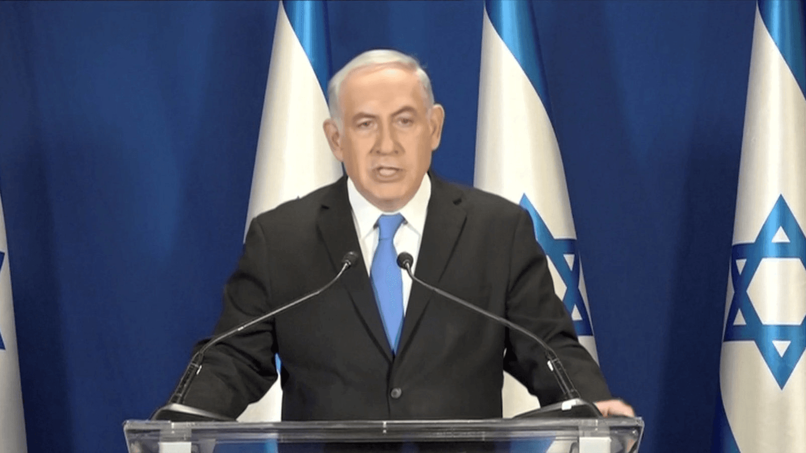 Israeli Prime Minister Benjamin Netanyahu delivers a statement in Jerusalem, in this picture grab taken Feb. 13, 2018. 