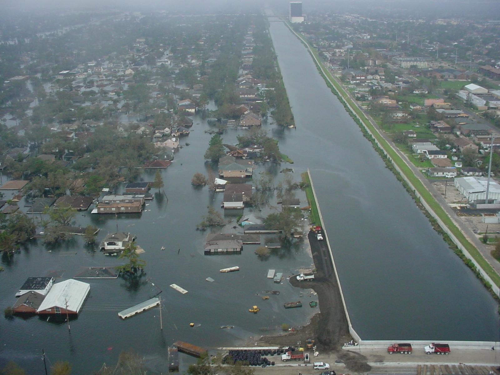 The 17th Street Canal breach in New Orleans after Hurricane Katrina