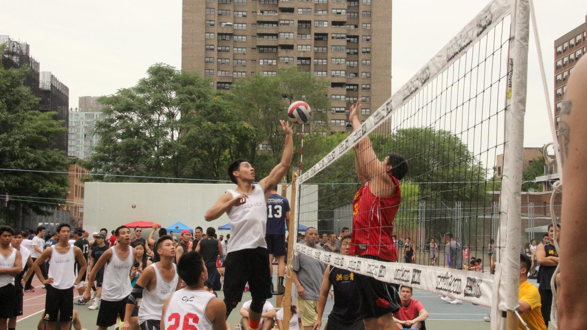 A recent game of nine-man, a Chinese twist on volleyball, in New York City's Chinatown. 