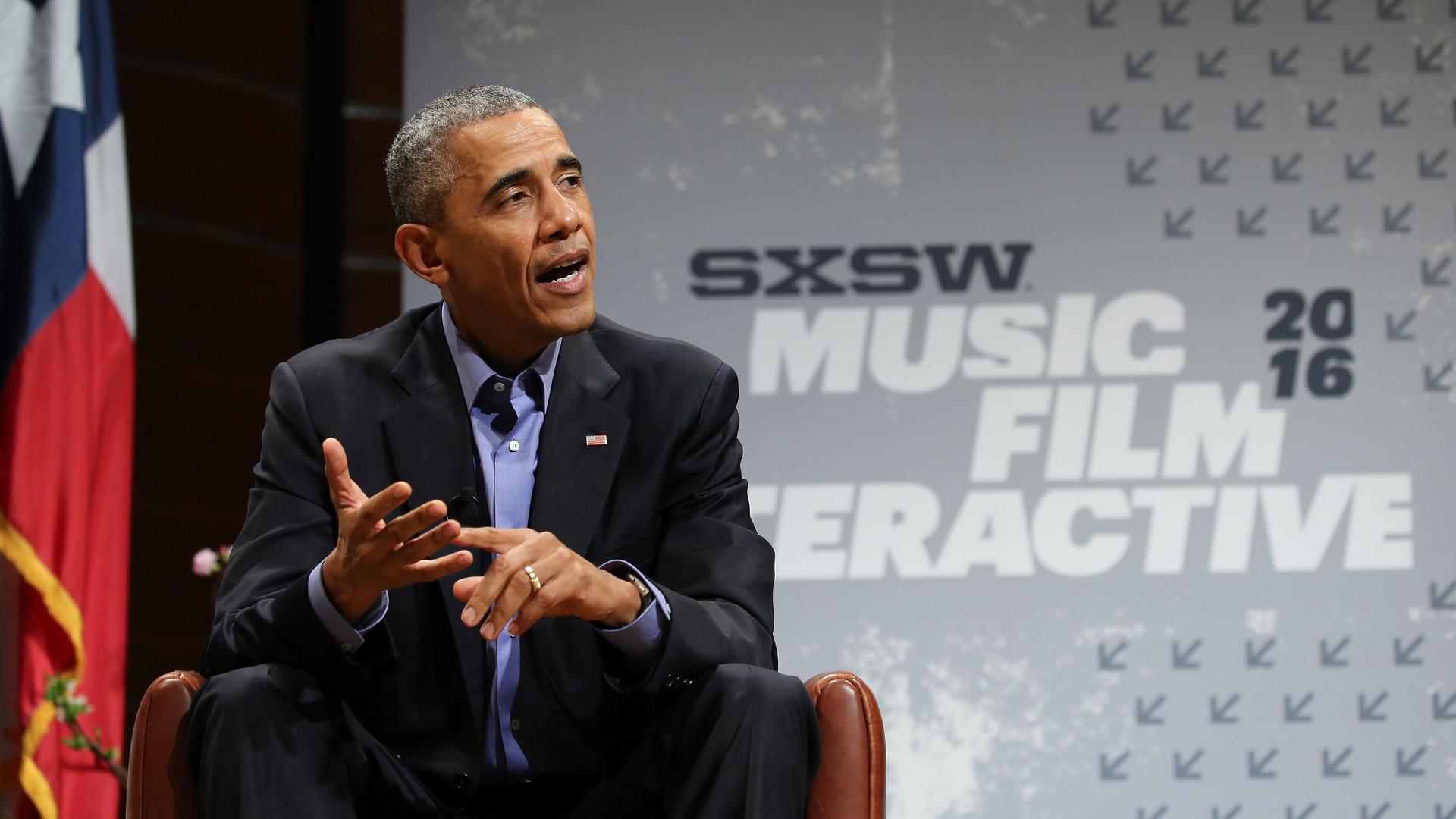  President Barack Obama speaks at the opening Keynote during the 2016 SXSW Festival in Austin, Texas.