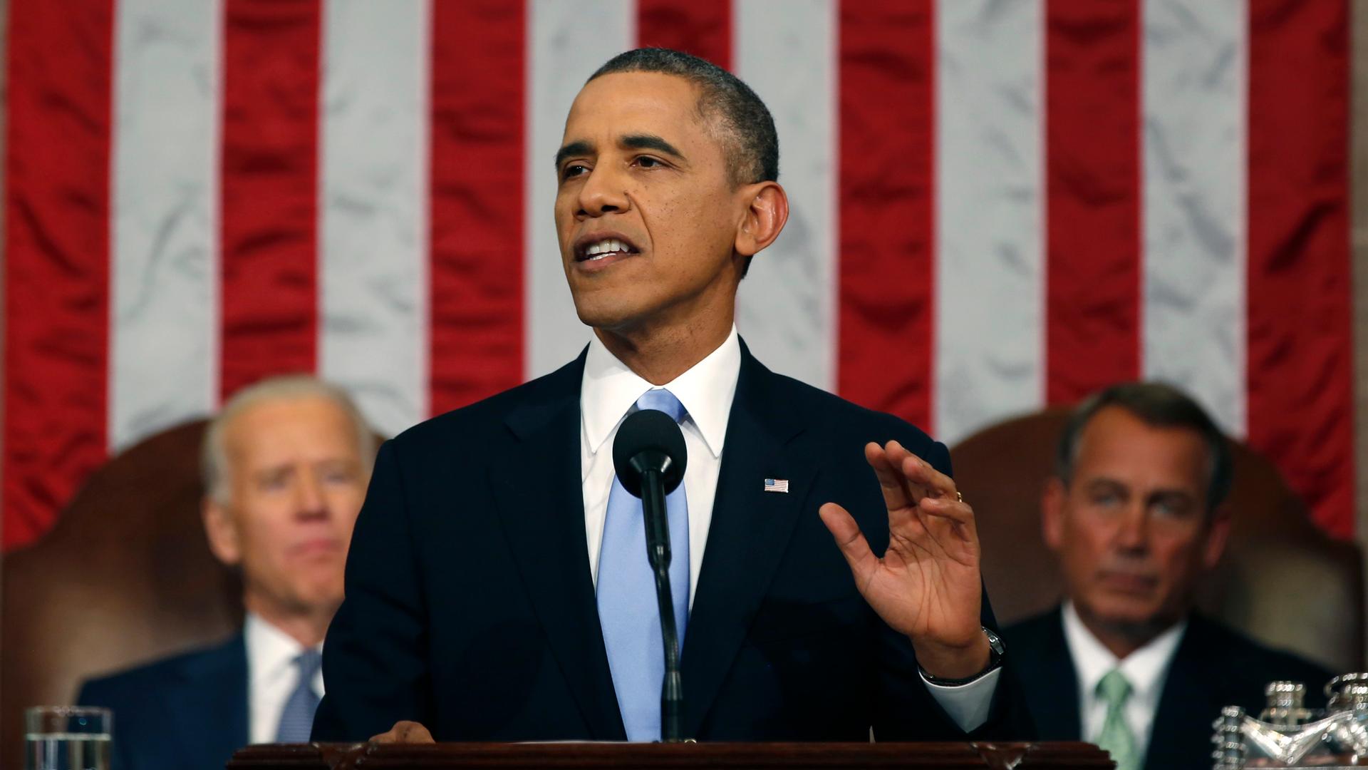 US President Barack Obama delivers his State of the Union speech on Capitol Hill in Washington January 28, 2014. 