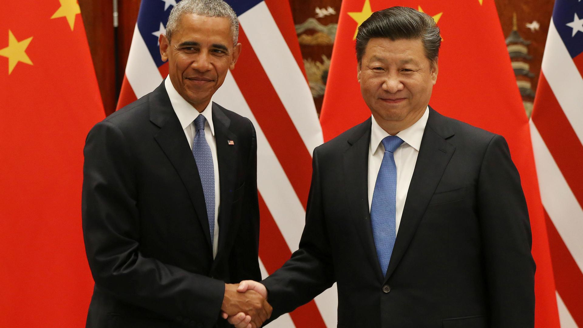 President Barack Obama and Chinese President Xi Jinping shake hands during their meeting ahead of the G20 Summit at the West Lake State Guest House in Hangzhou, China.