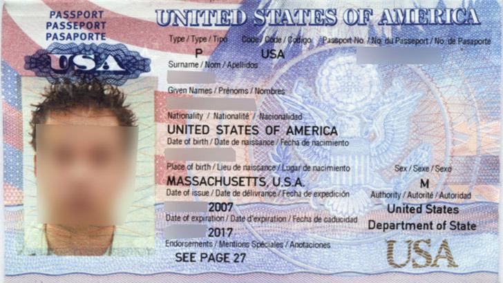 The data page of a United States passport.