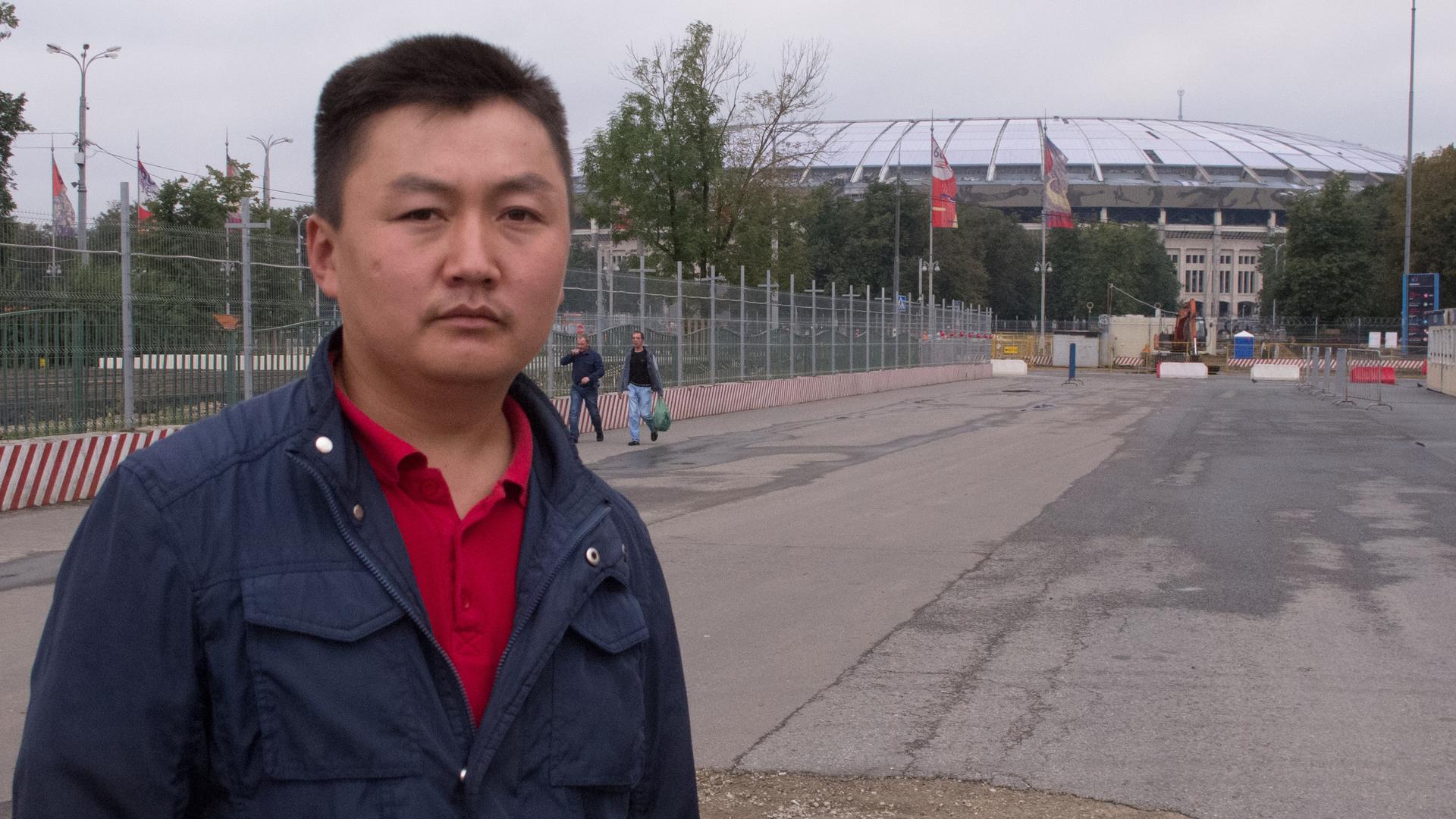 Eric Dzhakhpevych, 31, left Kyrgyzstan to work at Luzhniki Stadium in Moscow where fans will watch the opening match of the 2018 World Cup. Dzhakhpevych is one of many migrant workers who say they were victims of wage theft at Russia’s World Cup sites.