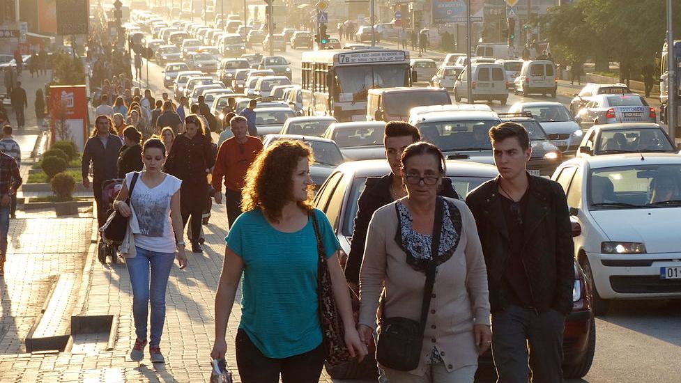 Women walking in Pristina, Kosovo.
