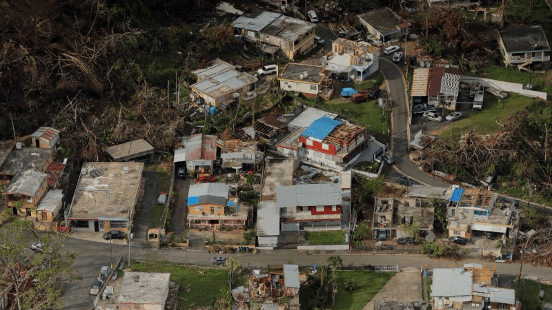 Buildings damaged by Hurricane Maria are seen in Lares, Puerto Rico, Oct. 6, 2017. 