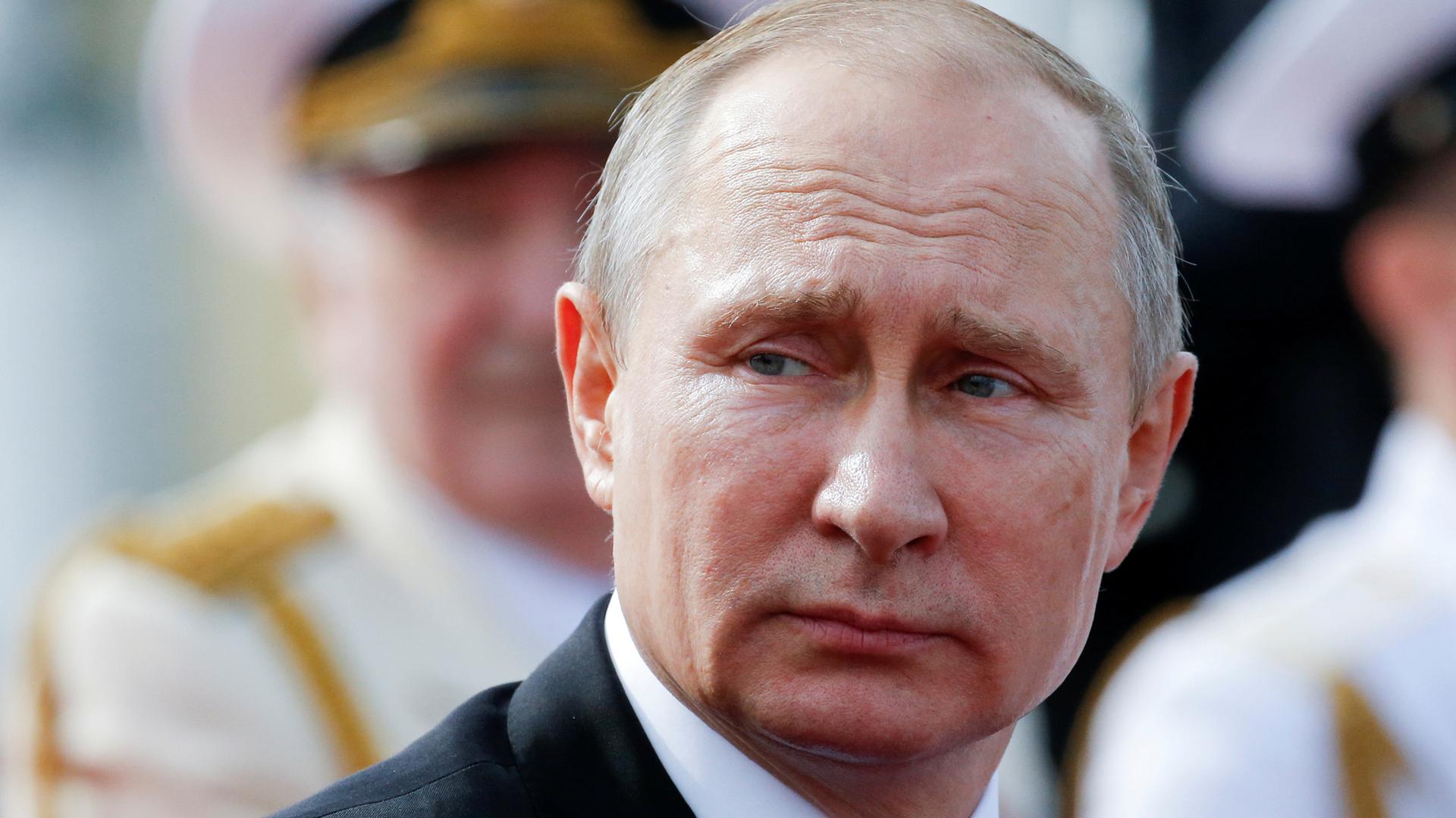 A close up photograph of Russian President Vladimir Putin