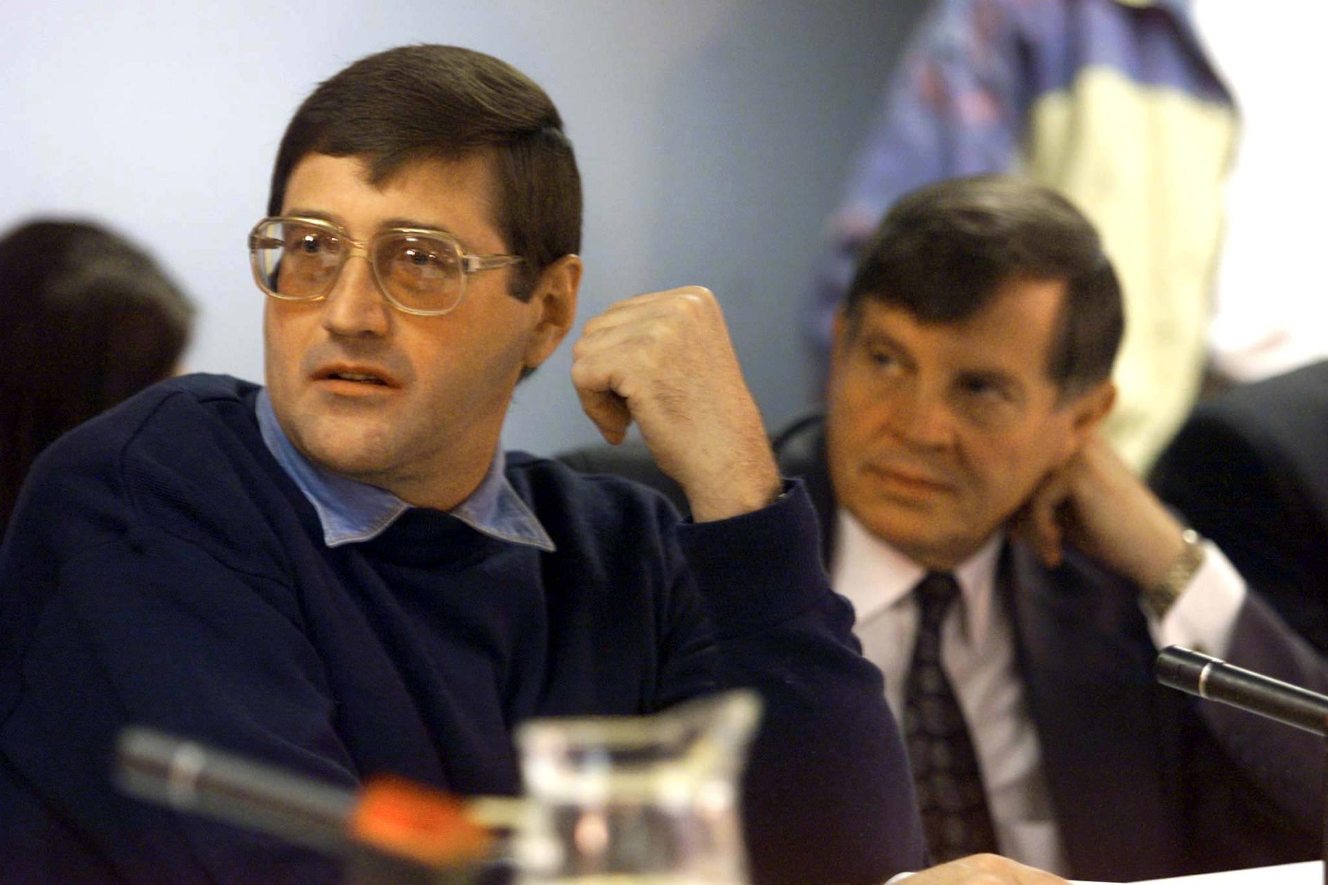 Eugene de Kock (left), South African apartheid-era assassin, at the Truth And Reconcilation Commission hearing in 1999. He was today granted parole. 