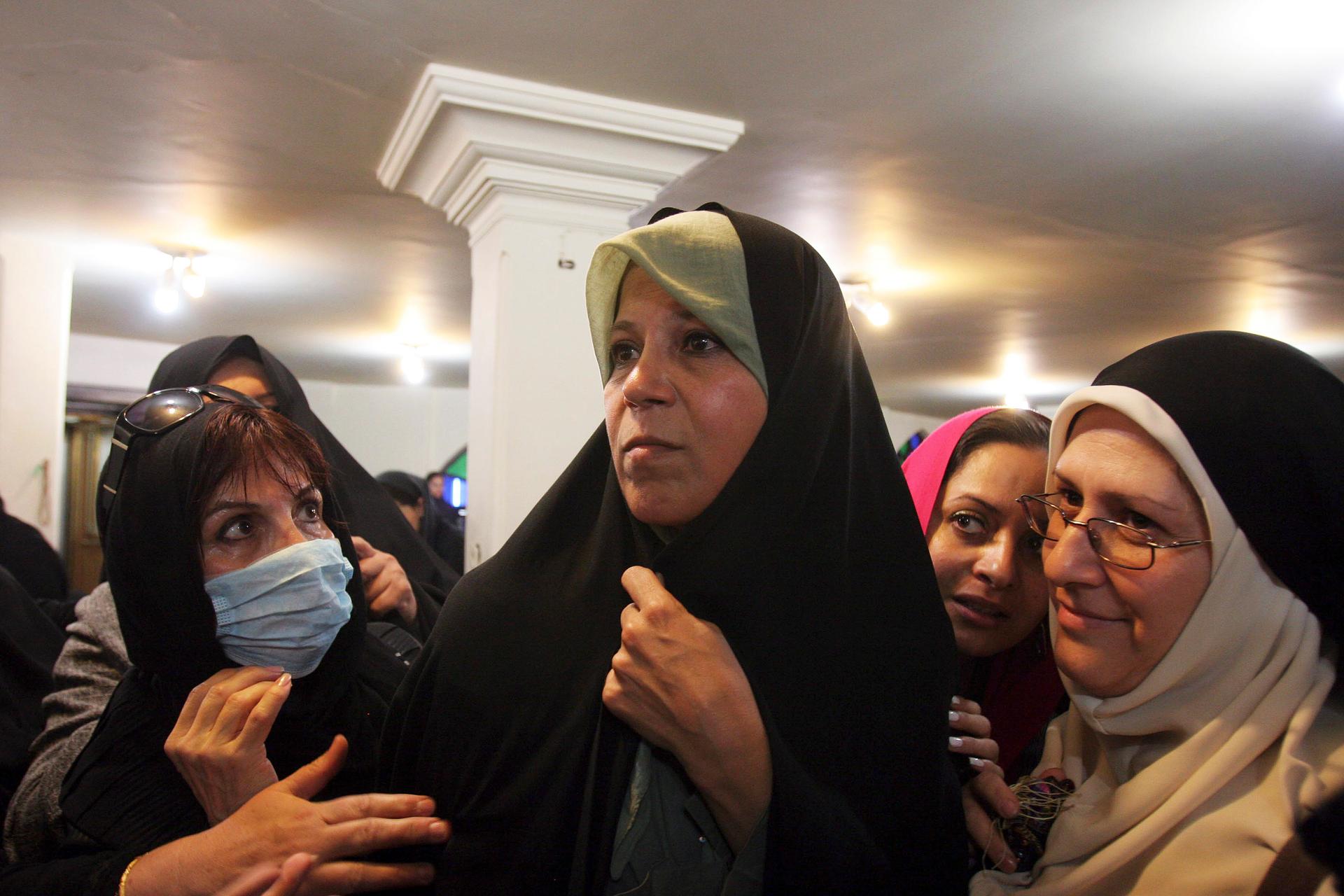 Faezeh Rafsanjani, the daughter of former Iranian president Akbar Hashemi Rafsanjani, at a protest at the Ghoba mosque in northern Tehran in 2009.