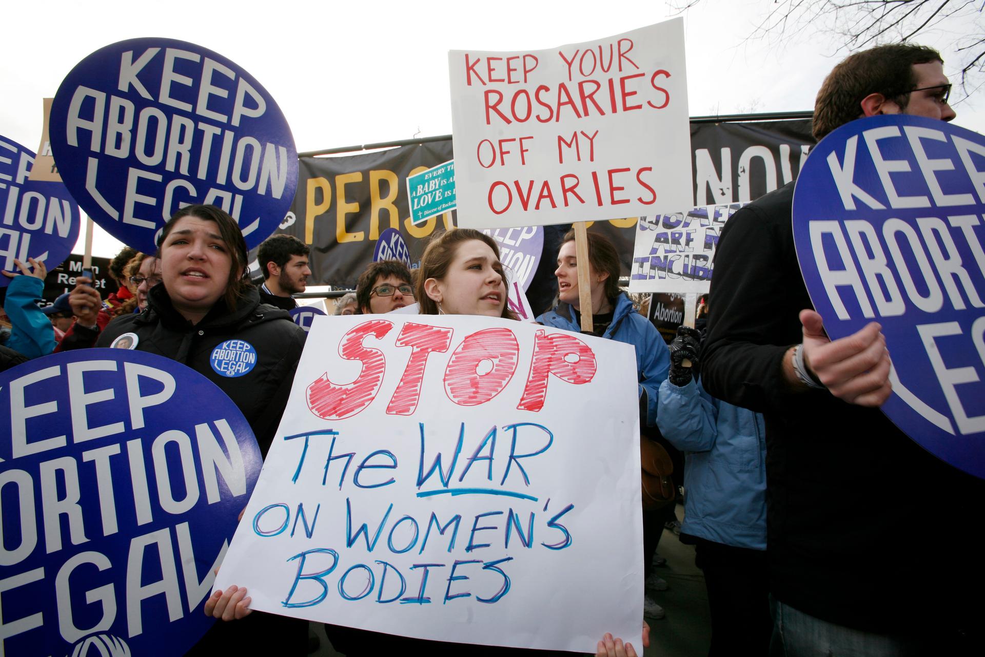 Pro-choice activists demonstrate during March for Life Fund's 37th annual march marking the anniversary of the Supreme Court's 1973 Roe v. Wade abortion decision in Washington January 22, 2010